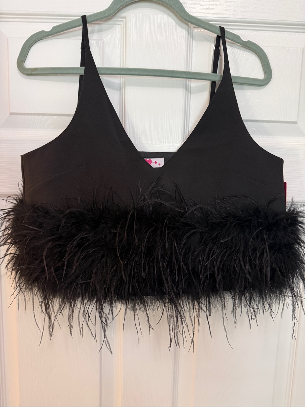 BuddyLove Black Feather Trim Crop Top Size M NWT